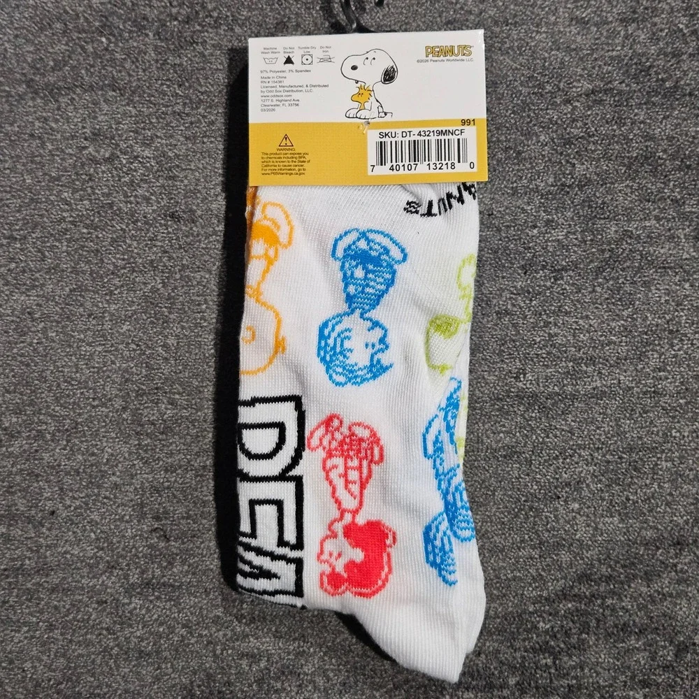 Peanuts Snoopy Charlie Brown Mens Crew‎ Socks White Multi Character Size 6-12